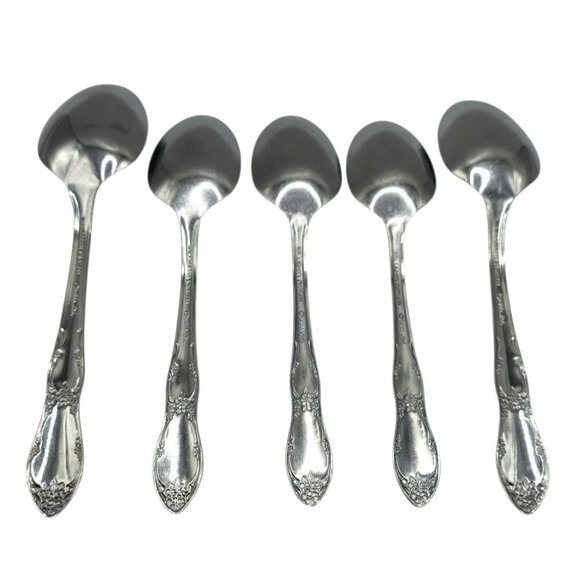 VTG Rogers Oneida Venus 2 Soup Spoons 3 Teaspoons Floral Stainless Replacement - Picture 3 of 7